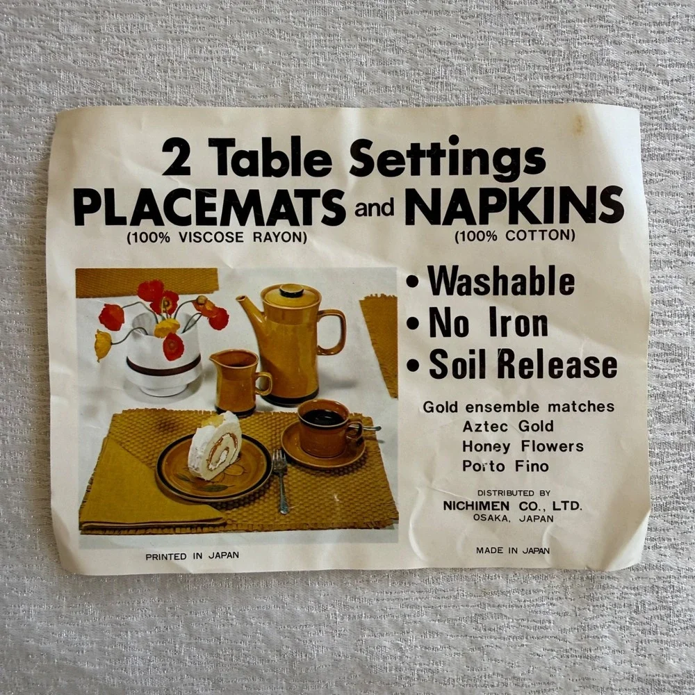 8pc‎ Vintage Japanese MCM Woven Placemats Napkins Set 4 Mustard Gold